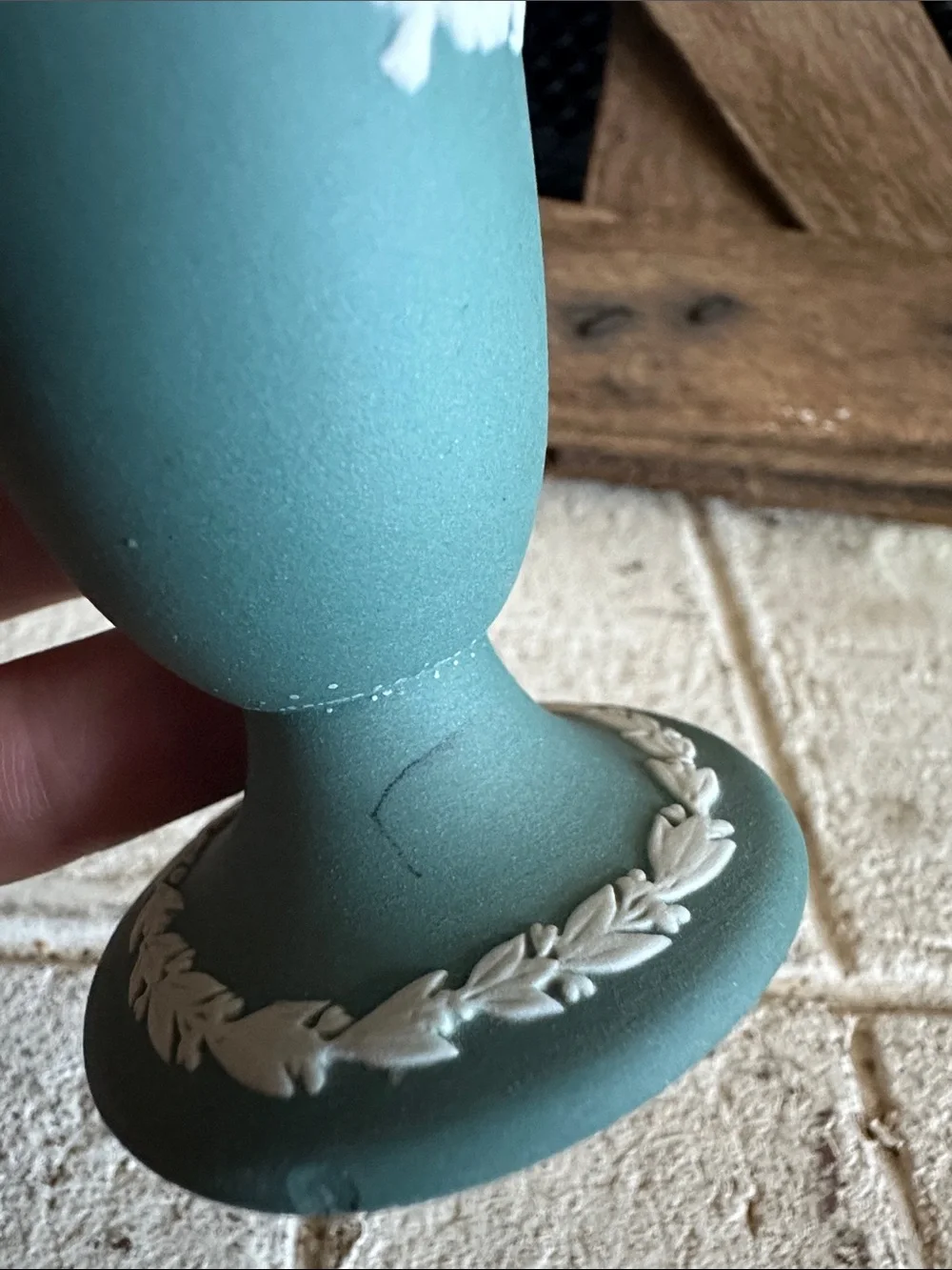 Cream Color on Spruce Green Jasperware by WEDGWOOD bud vase